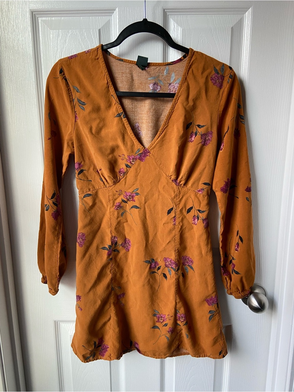 wild fable Rust Floral V-Neck Long Sleeve Mini Dress